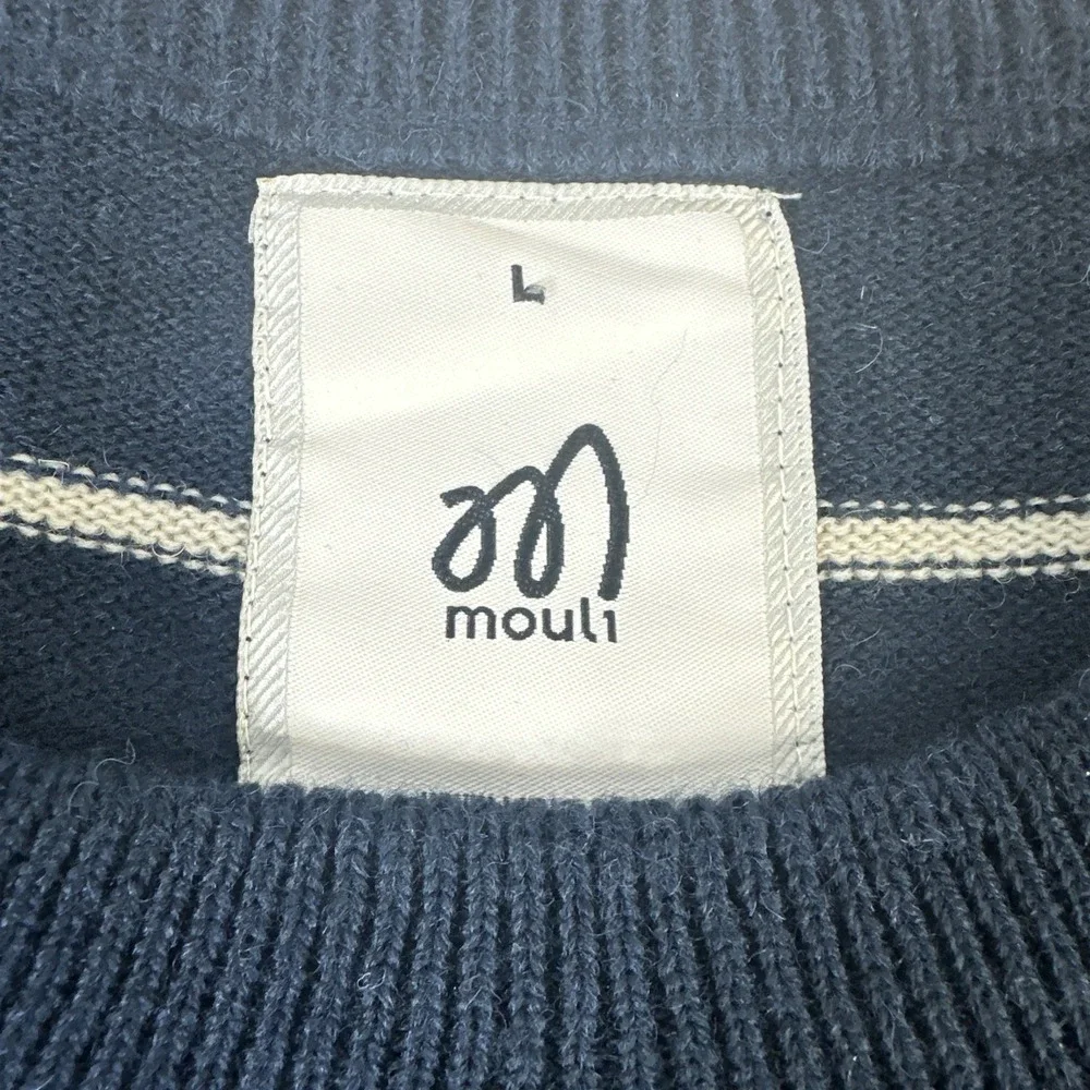 Mouli Sweater family friends and fools Size Large Navy Blue With Stripes